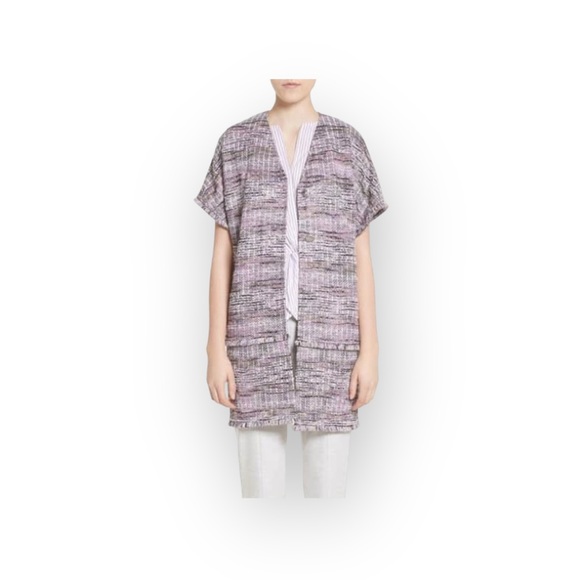 new St John ❉ Pinstripe Twist Front Sleeveless Surplice Top ❉ Orchid Stripe ❉ M - Picture 14 of 16